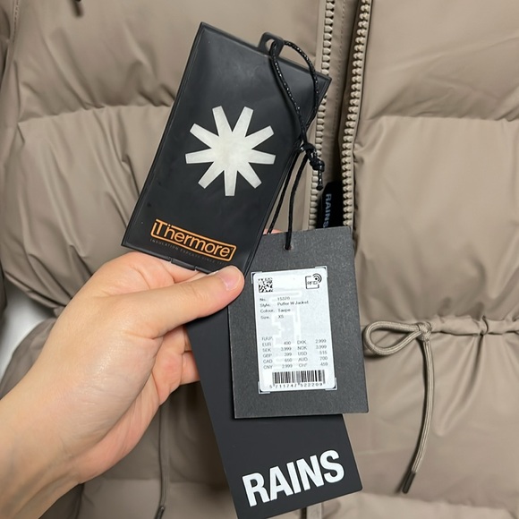 Rains taupe puffer coat sz xs xsmall worn once - Picture 4 of 6